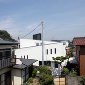 スロープの形状が屋根の形になって現れる遠景